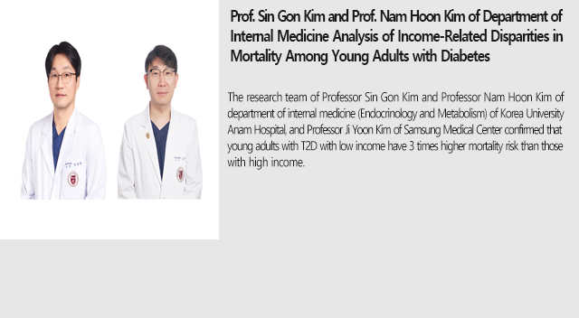 Professor Sin Gon Kim and Professor Nam Hoon Kim of Department of Internal Medicine Analysis of Income-Related Disparities in Mortality Among Young Adults with Diabetes